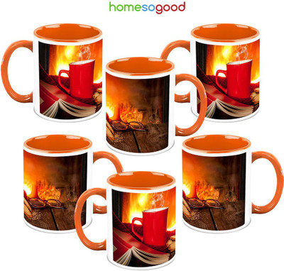 41% OFF on HomeSoGood Reader And His Coffee QTY 6 Ceramic Mug 325 ml, Pack of 6