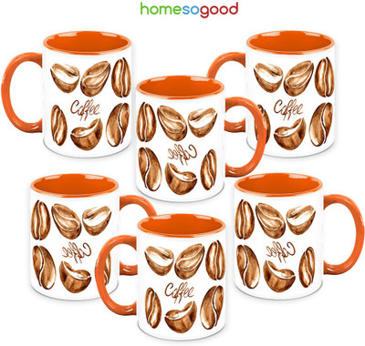 HomeSoGood Attractive Coffee Beans QTY 6 Ceramic Mug 325 ml, Pack of 6 HomeSoGood Attractive Coffee Beans QTY 6 Ceramic Mug 325 ml, Pack of 6