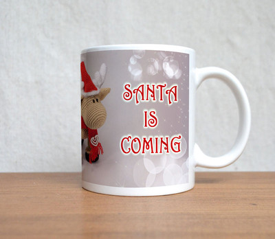 33% OFF on StyBuzz Santa Is Coming Cute White Christmas Ceramic Mug 300 ml