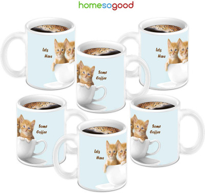 49% OFF on HomeSoGood Lets Have Some Coffee 6 Mugs Ceramic Mug 280 ml, Pack of 6