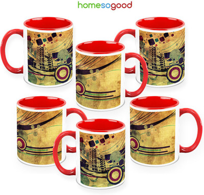 41% OFF on HomeSoGood Heritage On The Roadside Pack Of 6 Ceramic Mug 325 ml, Pack of 6