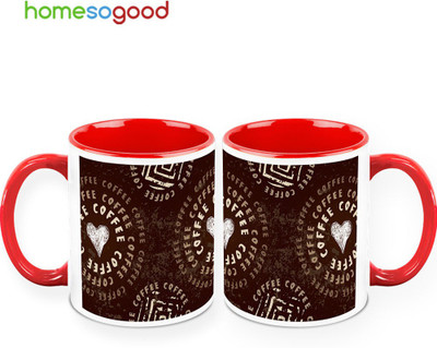 37% OFF on HomeSoGood Coffee With Heart QTY 2 Ceramic Mug 325 ml, Pack of 2