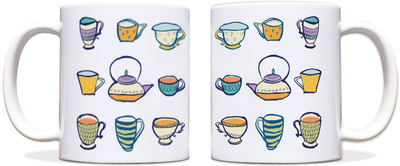 54% OFF on ShopMantra Artistic Tea & Kettle Pattern Black Ceramic Mug 300 ml