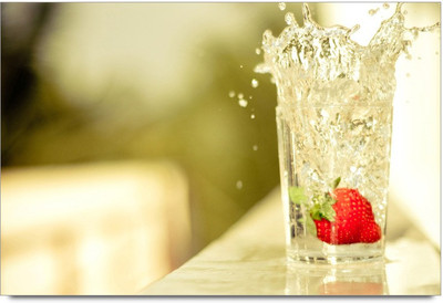 75% OFF on Red Srawbeery In The Water Glass Paper Print