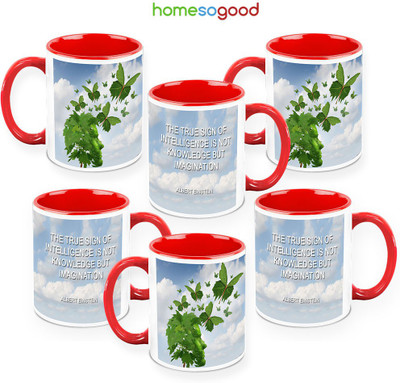 41% OFF on HomeSoGood Imagination Brings Knowledge Pack Of 6 Ceramic Mug 325 ml, Pack of 6