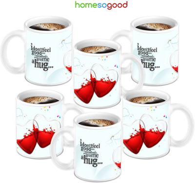 49% OFF on HomeSoGood Two Half Filled With Not Feeling Good Ceramic Mug 280 ml, Pack of 6