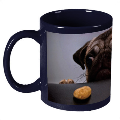 68% OFF on Amy Pug Puppy Dog Cute Dark Blue Ceramic Mug 330 ml