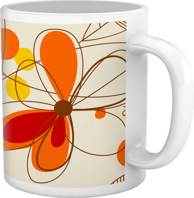 50% OFF on Tiedribbons Geometric Cute_Floral Pattern_Peppy Orange Shade Ceramic Mug 325 ml