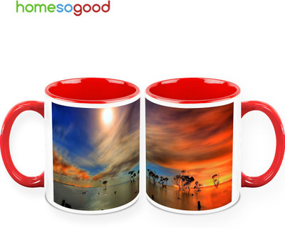 37% OFF on HomeSoGood The Burning Sun QTY 2 Ceramic Mug 325 ml, Pack of 2
