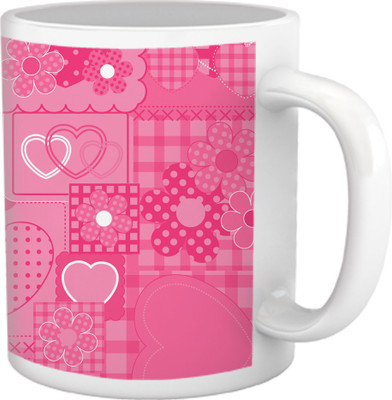 60% OFF on Tiedribbons Love Whisper_Geometric Multicolor_Peppy Pink Hearts Pattern Ceramic Mug 325 ml