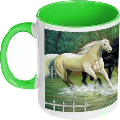 58% OFF on AMY Three Horses Running Inside Green Coffee Ceramic Mug 325 ml