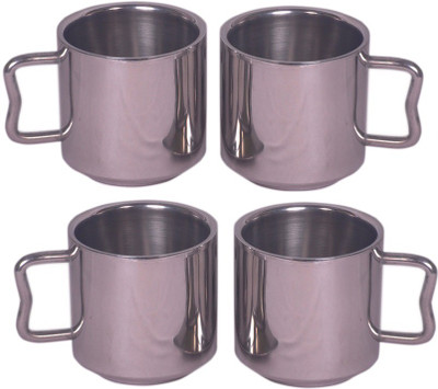 Dynamic Store Set Of 4 Tea Stainless Steel Mug (200 Ml, Pack Of 4)