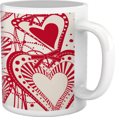 60% OFF on Tiedribbons Love Whisper_Geometric Multicolor_Reel Hearts Pattern Ceramic Mug 325 ml