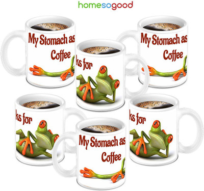 49% OFF on HomeSoGood Ask For Coffee Ceramic Mug 280 ml, Pack of 6