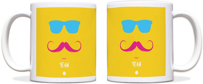 65% OFF on ShopMantra Pink Moustache Vector Art Black Ceramic Mug 300 ml