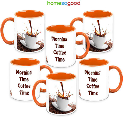 41% OFF on HomeSoGood A Coffee In The Morning QTY 6 Ceramic Mug 325 ml, Pack of 6