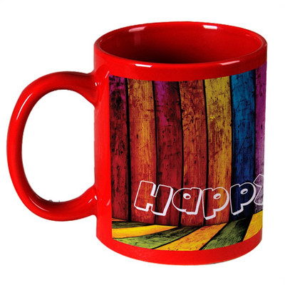 56% OFF on AMY Colorful Wall Art Happy Holi Red Ceramic Mug 325 ml