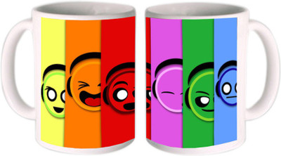 25% OFF on Shopkeeda Colourful Smileys Face Ceramic Mug 350 ml