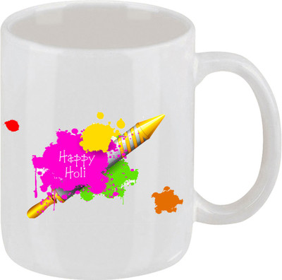 28% OFF on Ellicon C82 Happy Holi Pichkari Coffee Ceramic Mug 325 ml