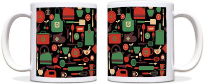 65% OFF on ShopMantra Utenslis Pattern Black Ceramic Mug 300 ml