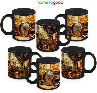 41% OFF on HomeSoGood The Compass Of 1872 Coffee Ceramic Mug 325 ml, Pack of 6