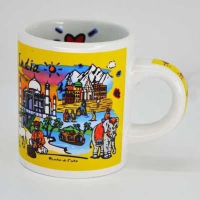 35% OFF on India Souvenirs 4 Oz Yellow Mug with India Subway Design Porcelain Mug 120 ml