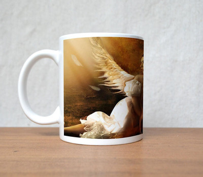 33% OFF on StyBuzz White Feather Angel Girl Art Porcelain Mug 300 ml
