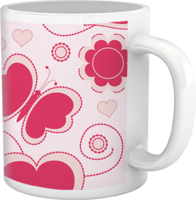 50% OFF on Tiedribbons Love Whisper_Geometric Multicolor_ Butterfly Hearts Pattern Ceramic Mug 325 ml