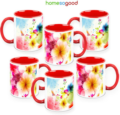 41% OFF on HomeSoGood Butterfly In A Wonderland Pack Of 6 Ceramic Mug 325 ml, Pack of 6