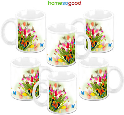49% OFF on Homesogood The Beautiful Nature Pack Of 6 Ceramic Mug 325 ml, Pack of 6