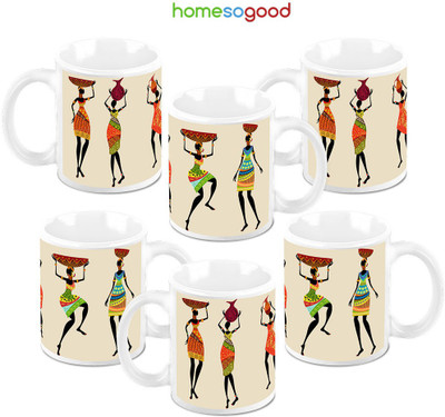 49% OFF on HomeSoGood Long Legged Artisans Ceramic Mug 325 ml, Pack of 6