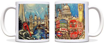 60% OFF on ShopMantra Painted London View Black Ceramic Mug 300 ml