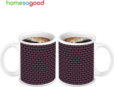 45% OFF on Homesogood Lovely Tiny Hearts Ceramic Mug 280 ml, Pack of 2