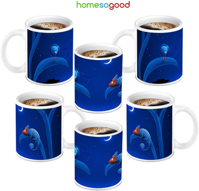 49% OFF on HomeSoGood Bud's Say Hello 6 Mugs Ceramic Mug 280 ml, Pack of 6
