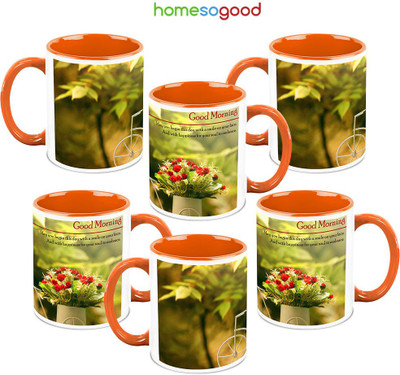 41% OFF on HomeSoGood Your Morning Gift 6 Mugs Ceramic Mug 325 ml, Pack of 6