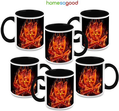 41% OFF on HomeSoGood Its Dangerous Ahead Ceramic Mug 325 ml, Pack of 6