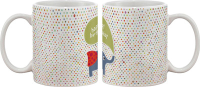 Artifa Happy Birthday Elephant Design Porcelain, Ceramic Mug 350 ml