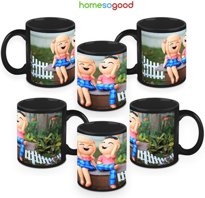 41% OFF on HomeSoGood The Laughing Dolls Coffee Ceramic Mug 325 ml, Pack of 6