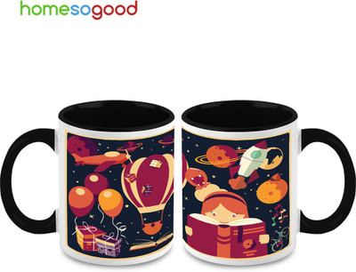 37% OFF on HomeSoGood My Numerous Interests Ceramic Mug 325 ml, Pack of 2