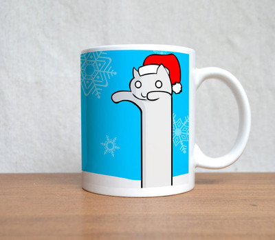 60% OFF on StyBuzz Cute Santa Cat Blue Christmas Ceramic Mug 300 ml