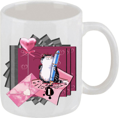 28% OFF on Ellicon 245 I Love You Cat Ink Pen Ceramic Mug