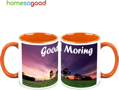 37% OFF on HomeSoGood New World New Start QTY 2 Ceramic Mug 325 ml, Pack of 2