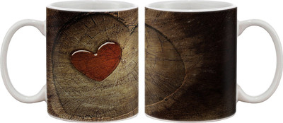 15% OFF on Artifa Heart In Wood Porcelain, Ceramic Mug 350 ml