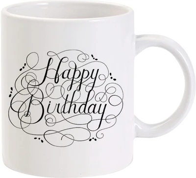 50% OFF on Lolprint Happy Birthday Black and White Ceramic Mug 325 ml