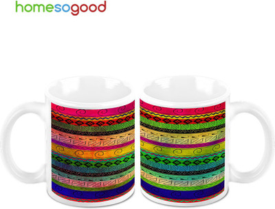 45% OFF on HomeSoGood Beautiful Contrasting Lines Ceramic Mug 325 ml, Pack of 2
