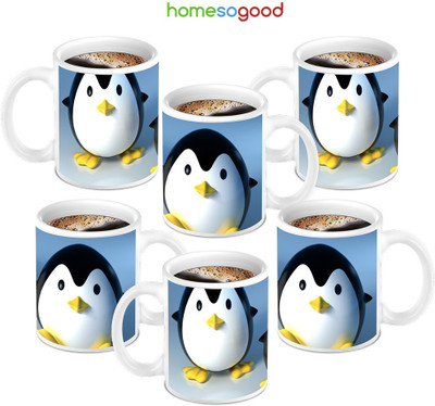 49% OFF on HomeSoGood Cute Penguin Coffee Ceramic Mug 280 ml, Pack of 6