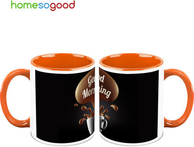 37% OFF on HomeSoGood A Very Good Morning QTY 2 Ceramic Mug 325 ml, Pack of 2