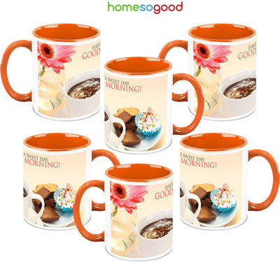 41% OFF on HomeSoGood Coffee With Chocolate 6 Mugs Ceramic Mug 325 ml, Pack of 6