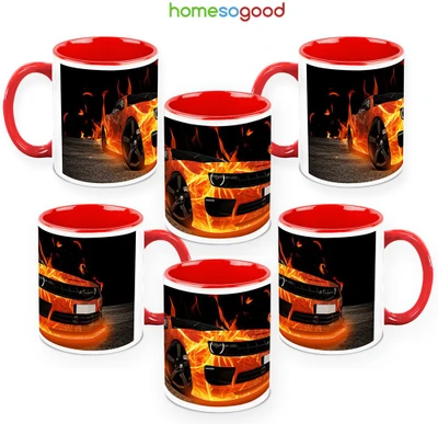 41% OFF on HomeSoGood Burning Car On QTY 6 Ceramic Mug 325 ml, Pack of 6