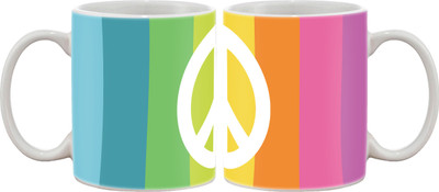 15% OFF on Artifa Peace Sign Colours Stripes Porcelain, Ceramic Mug 350 ml